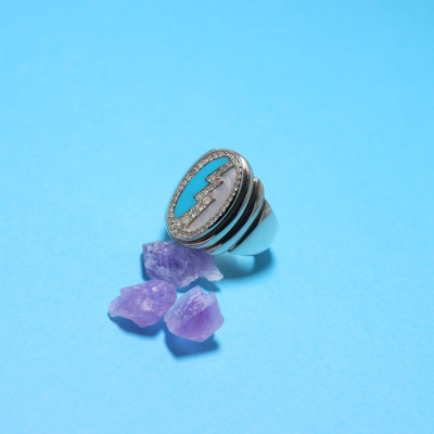 lilas ターコイズ カボションダイヤリング 13号 ORDER ITEM］LoLo by TADY ロロバイタディサンダーリングSVパヴェ