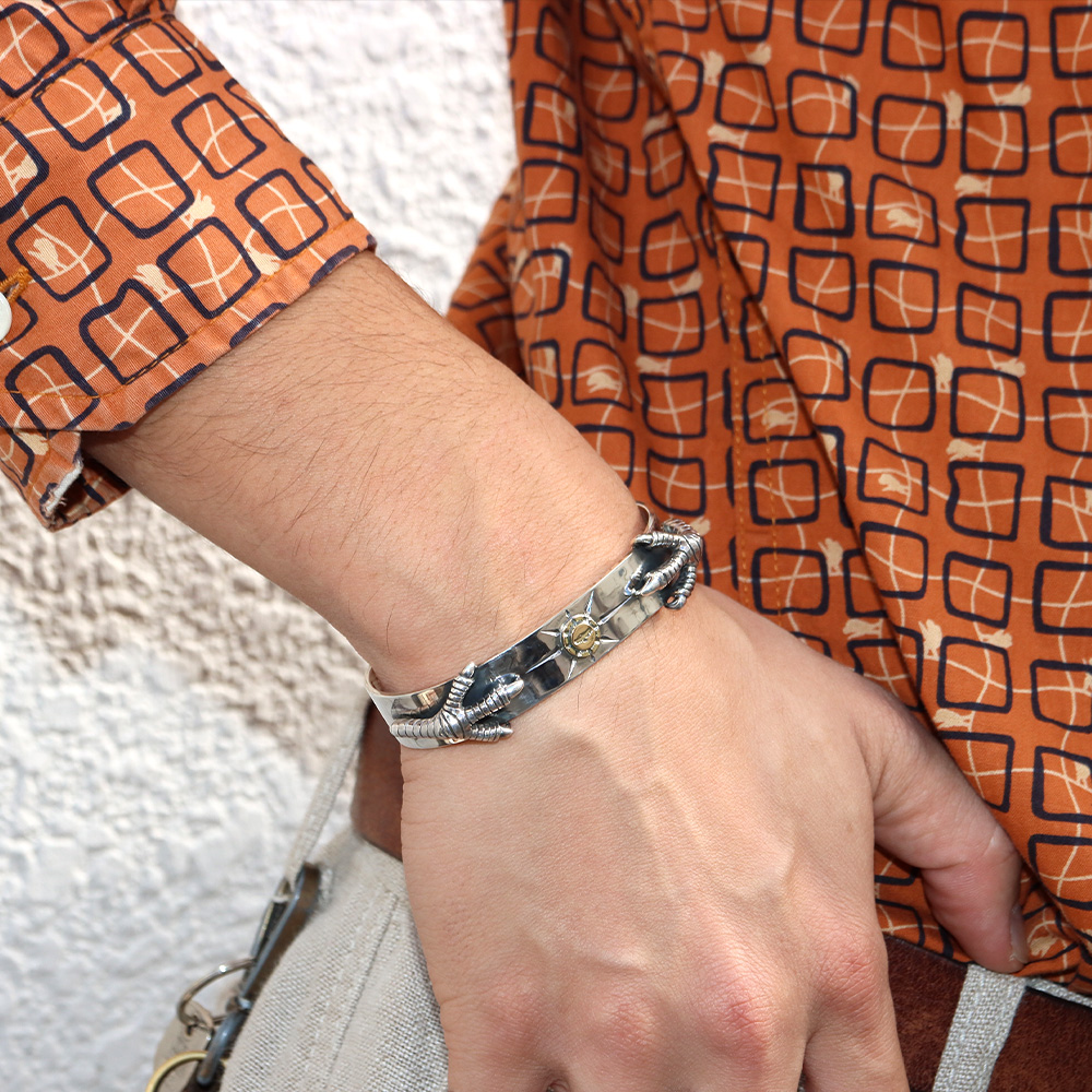 TADY&KING[FIRST ITEM]平打ちK18太陽彫りイーグル爪SVバングル 1点物