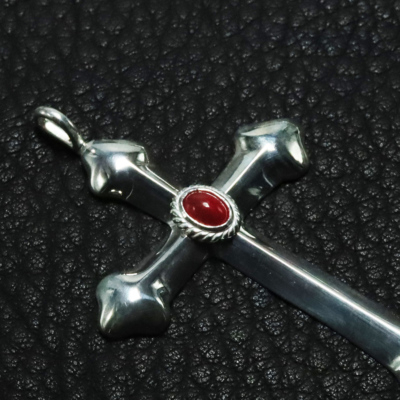 TADY＆KING 銀製タディアンドキング(赤G16)約64mm TADY&KING[ORDER ITEM]ラージクロス銀縄赤珊瑚 特注アイテム